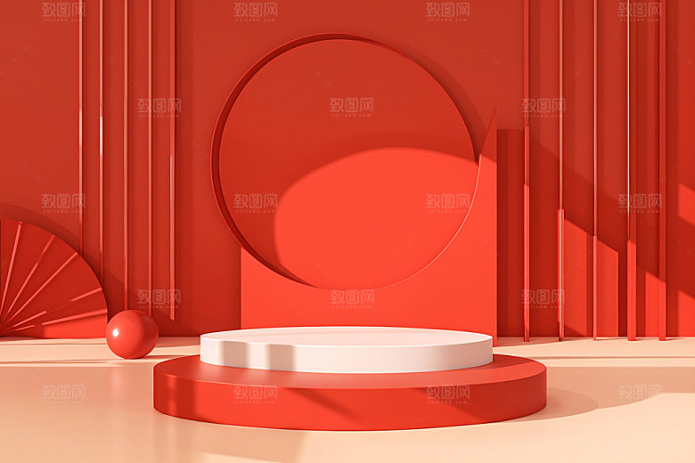 红色展台商品展示圣诞电商背景