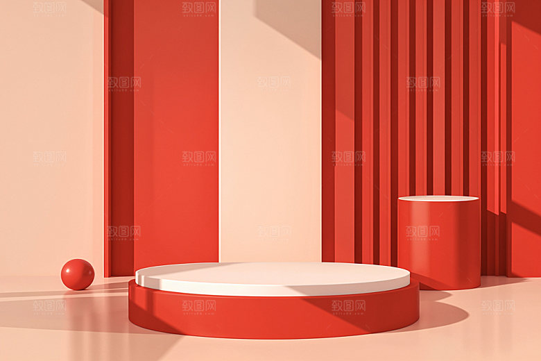 红色展台3D元旦电商背景