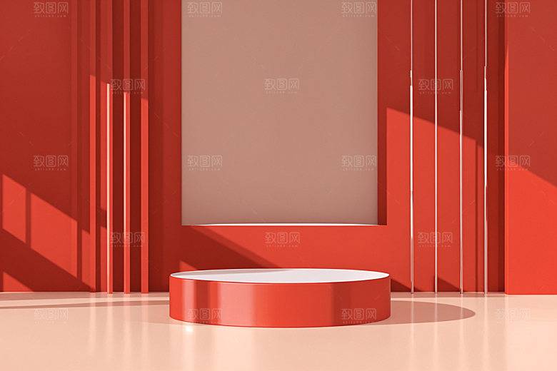 红色展台节庆C4D电商背景