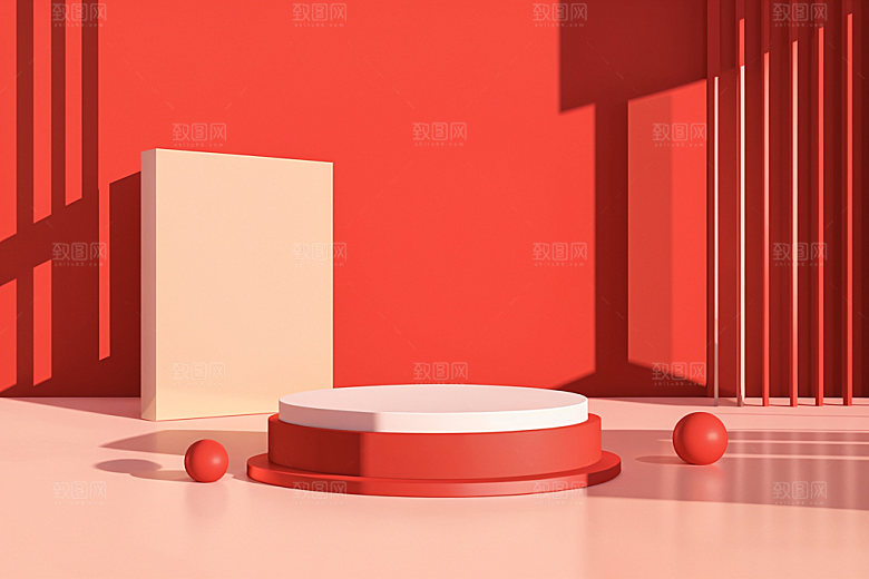 红色展台喜庆3D电商背景