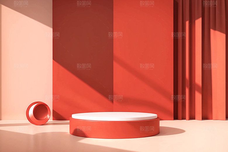 红色展台C4D3D电商背景