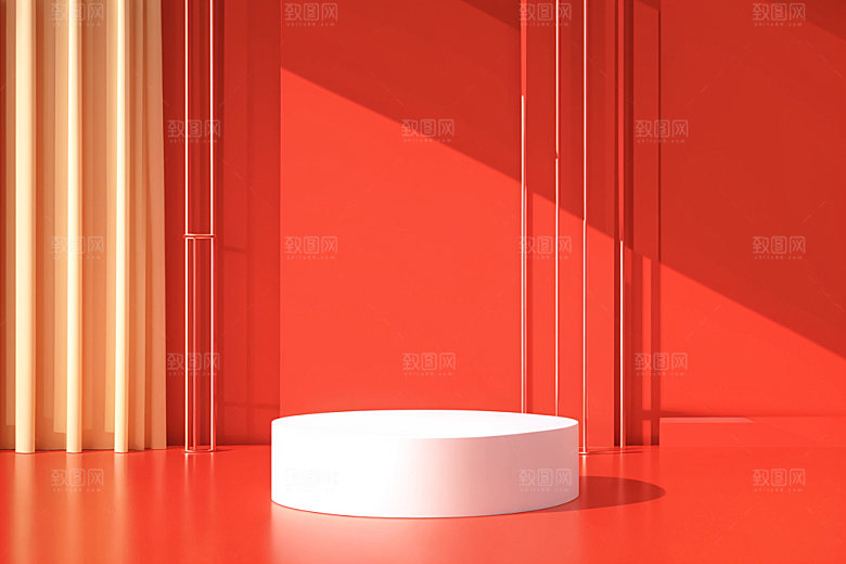 红色展台C4D元旦电商背景
