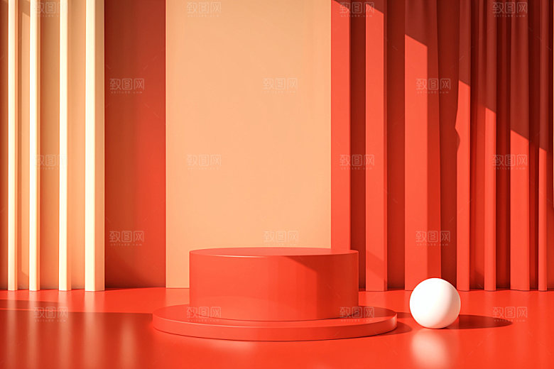 红色展台3D折扣电商背景
