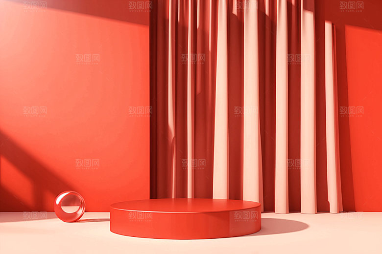 红色展台3D立体电商背景