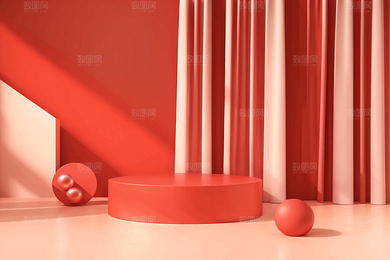 红色展台3D促销电商背景