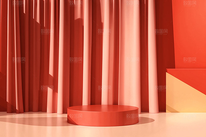 红色展台3D活动电商背景