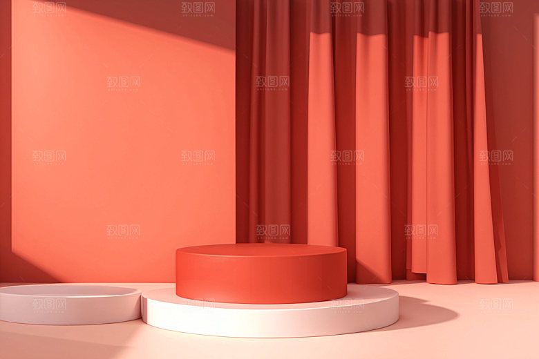 红色展台立体C4D电商背景