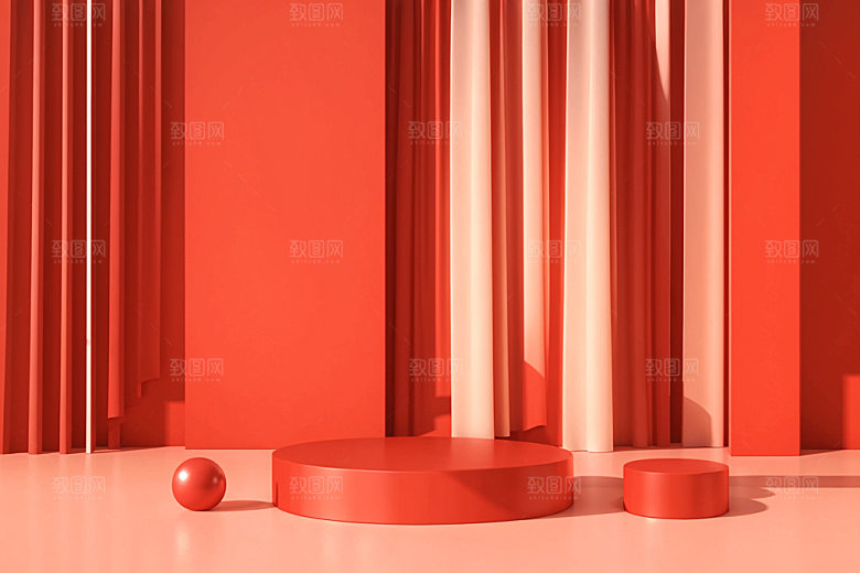 红色展台立体C4D电商背景