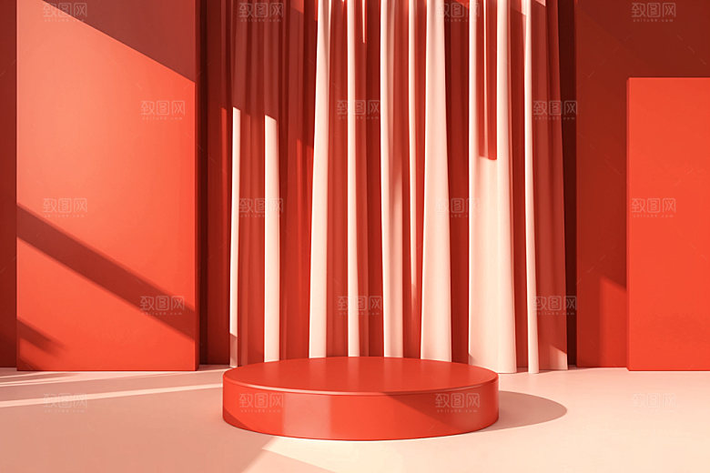 红色展台C4D3D电商背景