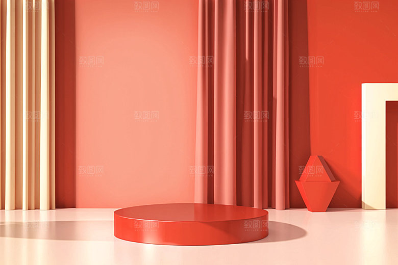 红色展台促销C4D电商背景