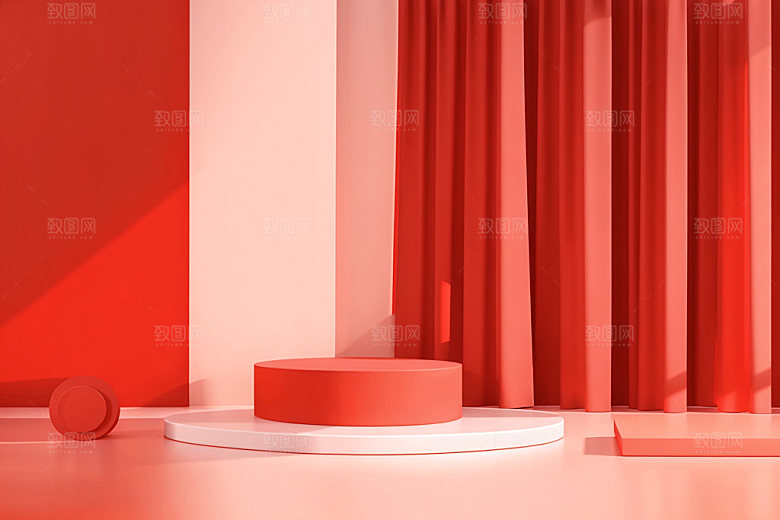 红色展台新年元旦电商背景