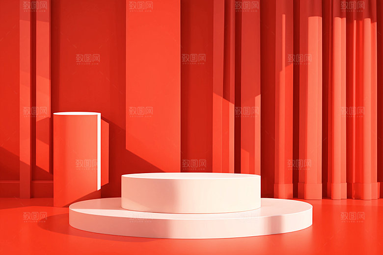 红色展台促销商品展示电商背景