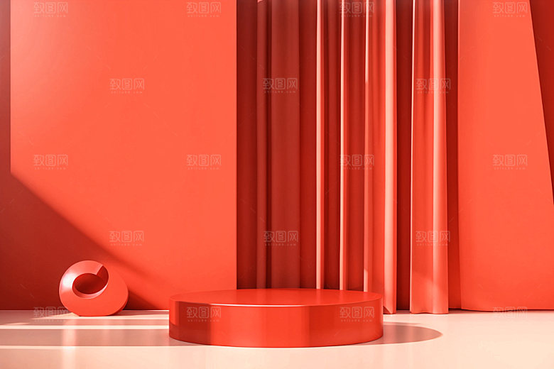 红色展台活动3D电商背景