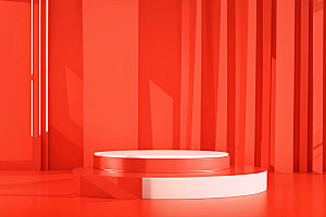 红色展台3DC4D电商背景