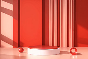 红色展台3D立体电商背景