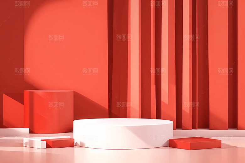 红色展台3D折扣电商背景