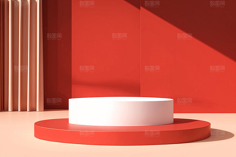 红色展台3D元旦电商背景