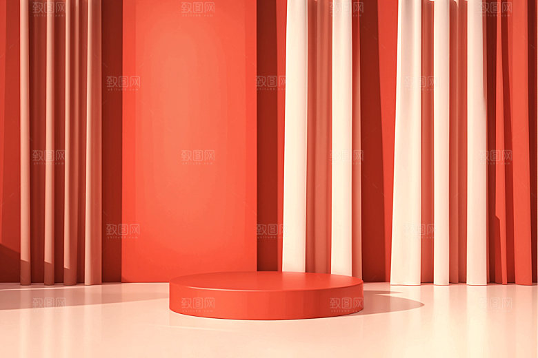 红色展台商品展示促销电商背景