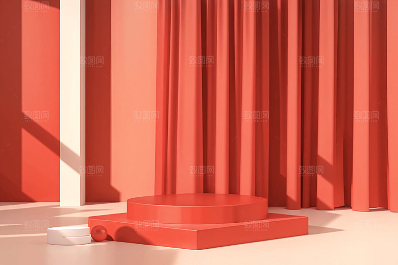 红色展台立体C4D电商背景