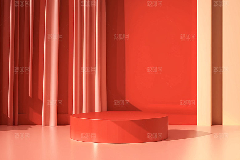 红色展台圣诞3D电商背景