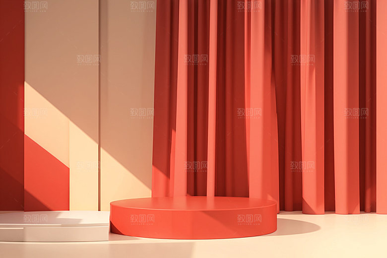 红色展台新年3D电商背景