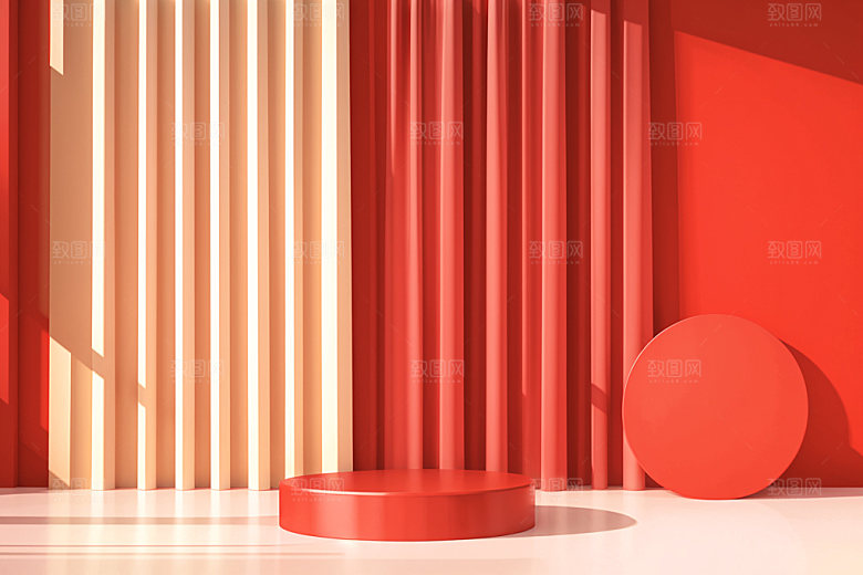 红色展台C4D节庆电商背景