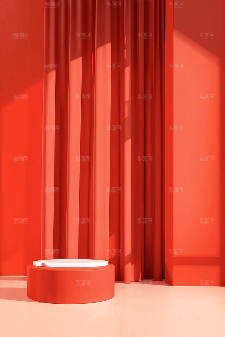 红色展台C4D春节电商背景