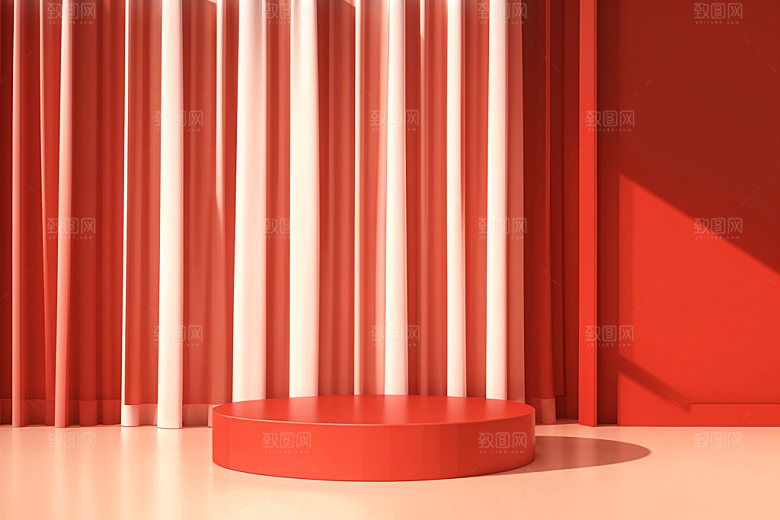 红色展台商品展示3D电商背景