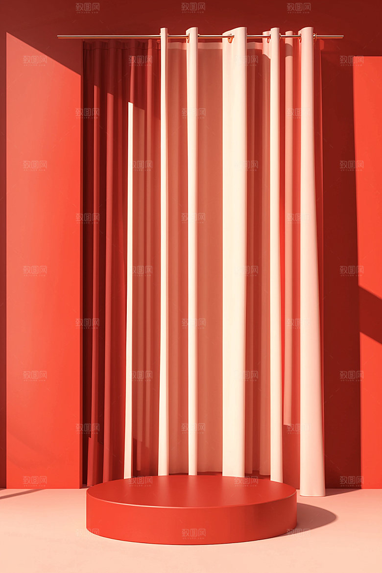 红色展台促销C4D电商背景