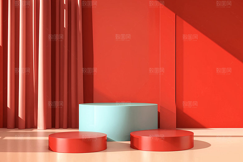 红色展台C4D新年电商背景