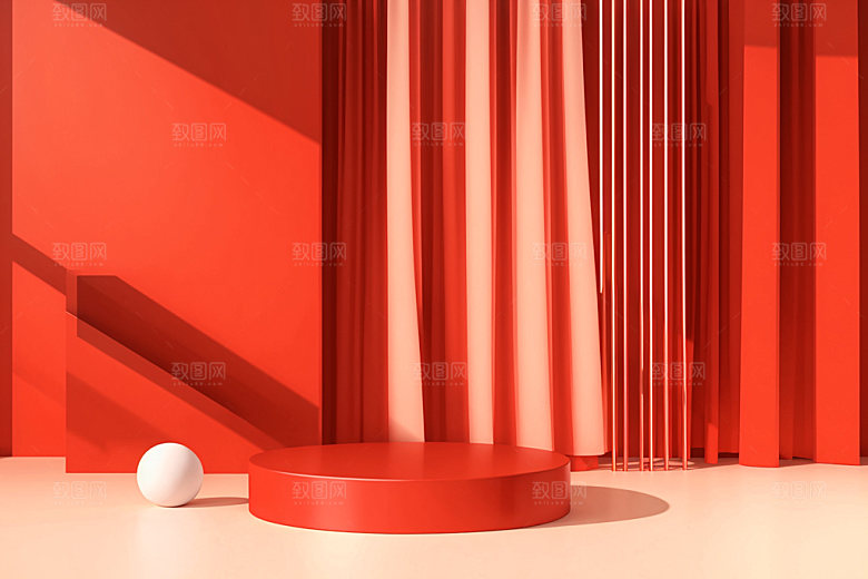 红色展台3D春节电商背景