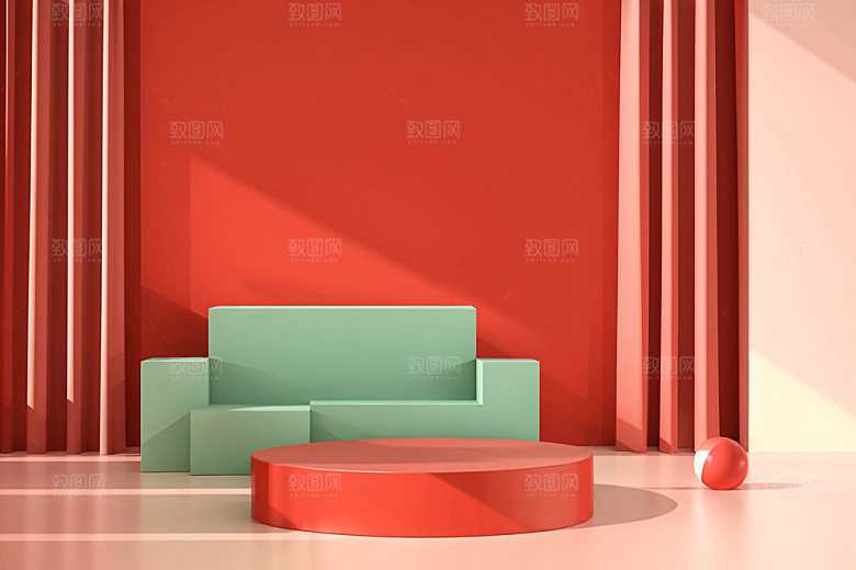红色展台C4D节庆电商背景