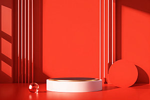 红色展台立体商品展示电商背景