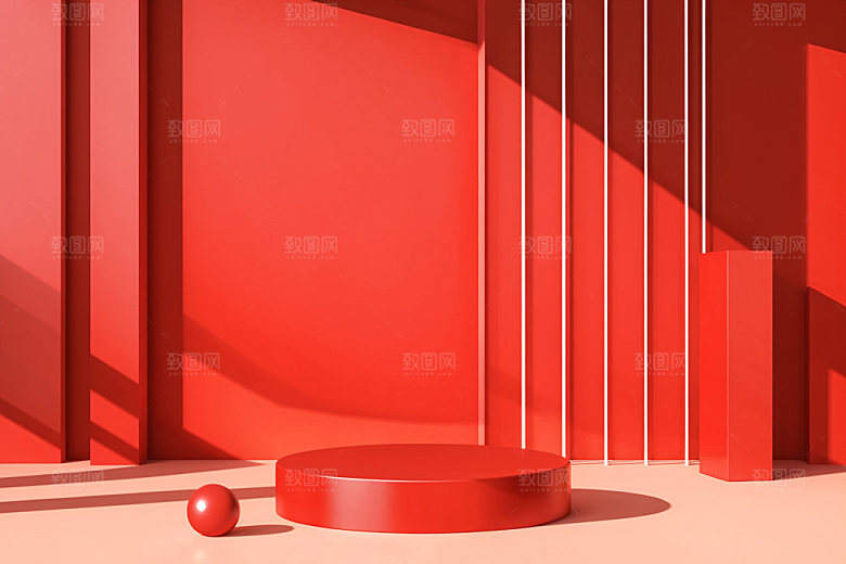 红色展台节庆商品展示电商背景