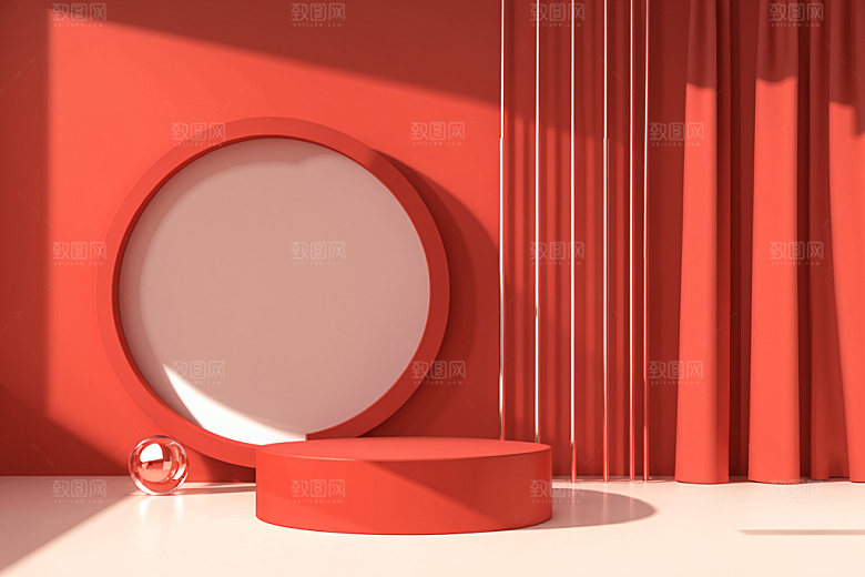 红色展台立体商品展示电商背景