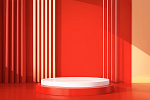 红色展台立体3D电商背景