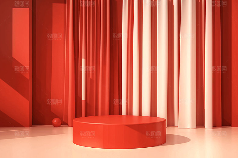 红色展台喜庆3D电商背景