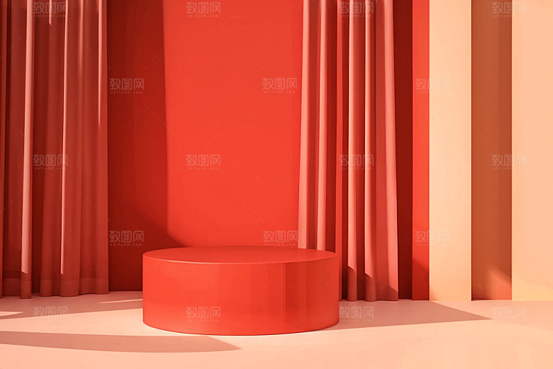 红色展台商品展示C4D电商背景