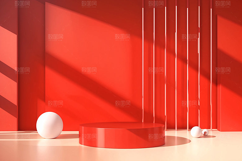 红色展台3D商品展示电商背景