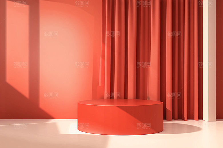 红色展台春节C4D电商背景