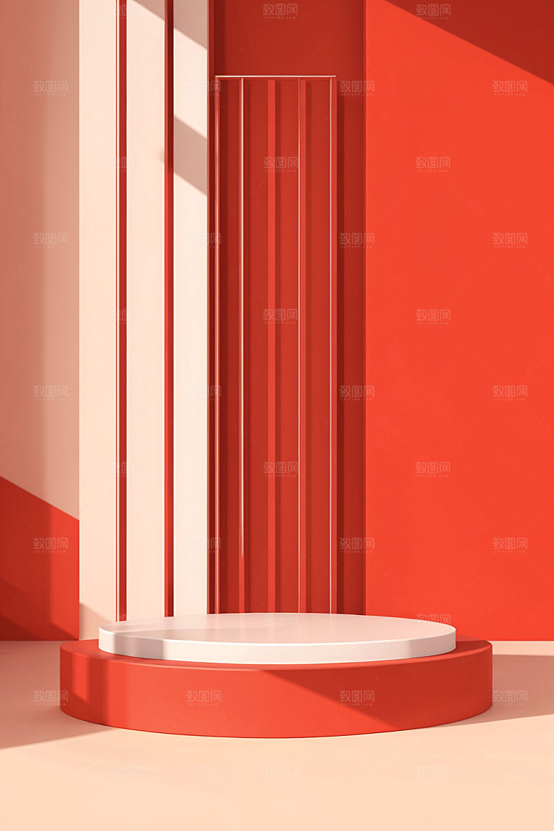 红色展台3D立体电商背景