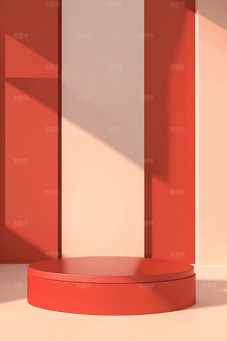 红色展台3D元旦电商背景