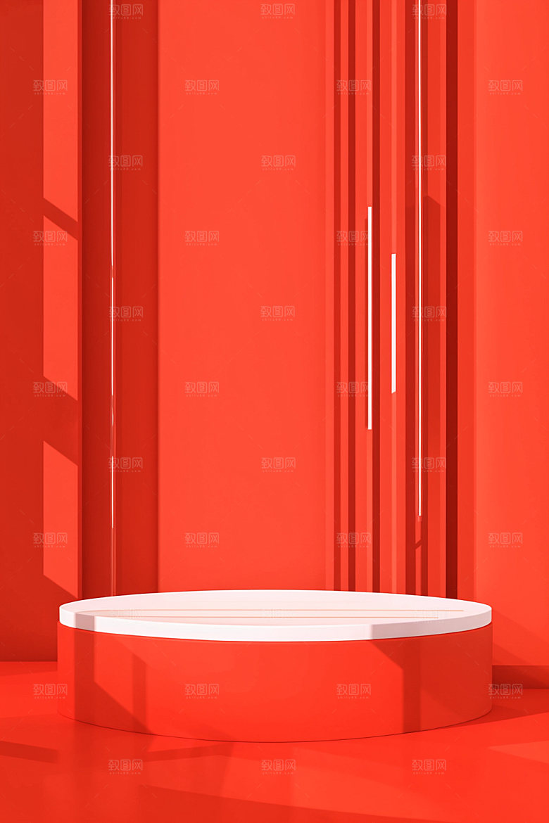 红色展台3D折扣电商背景