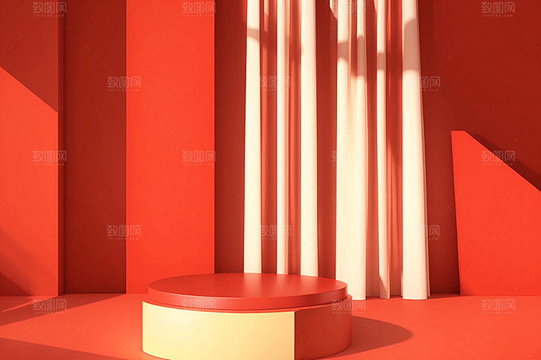 红色展台C4D3D电商背景