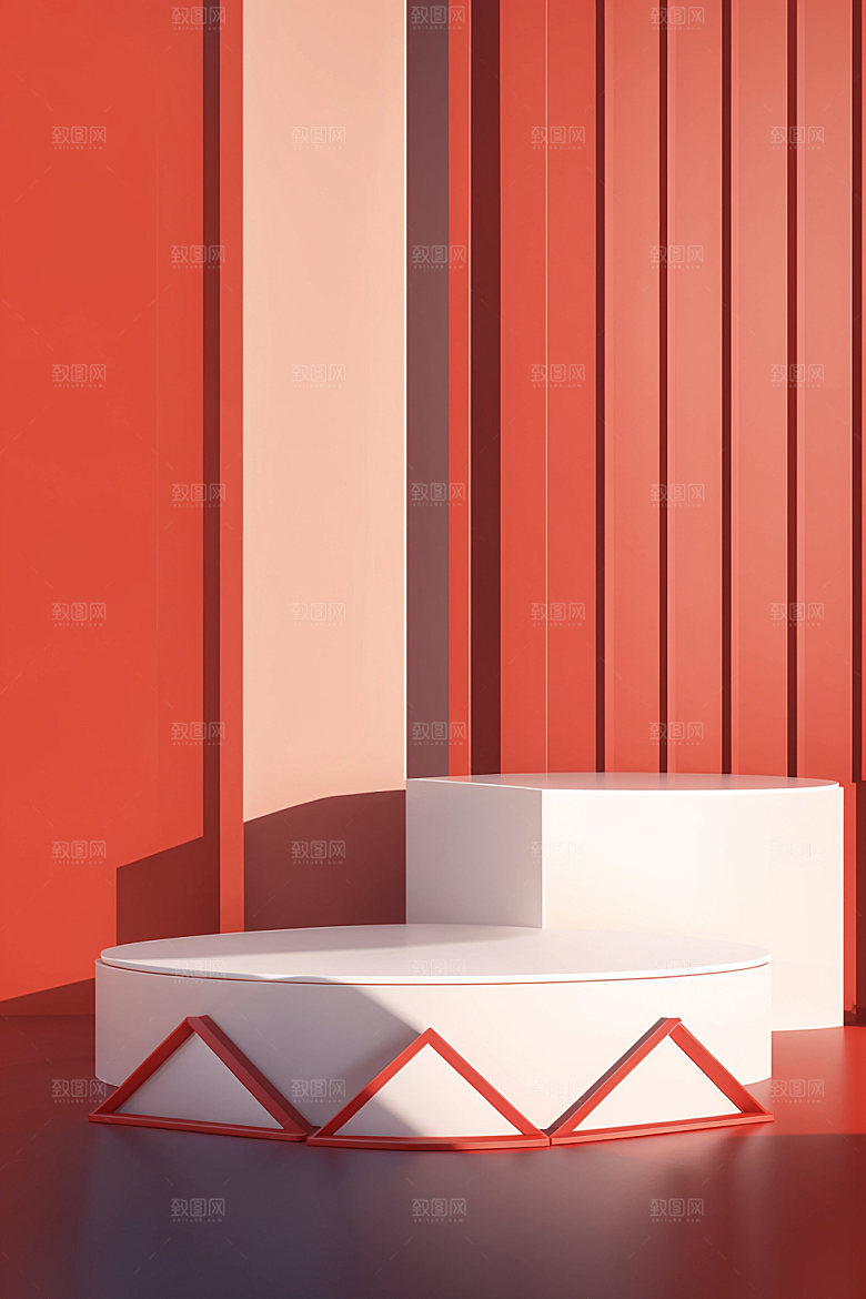 红色展台C4D元旦电商背景