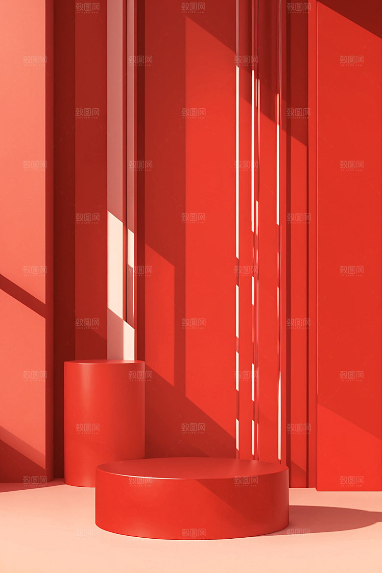 红色展台3D立体电商背景
