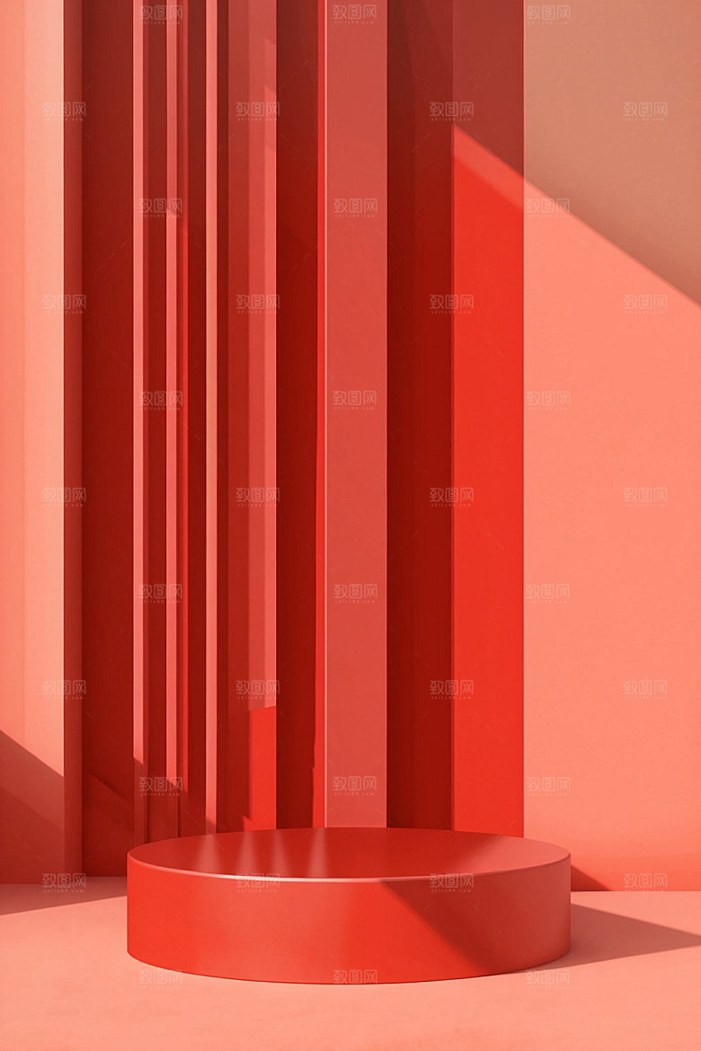 红色展台活动3D电商背景