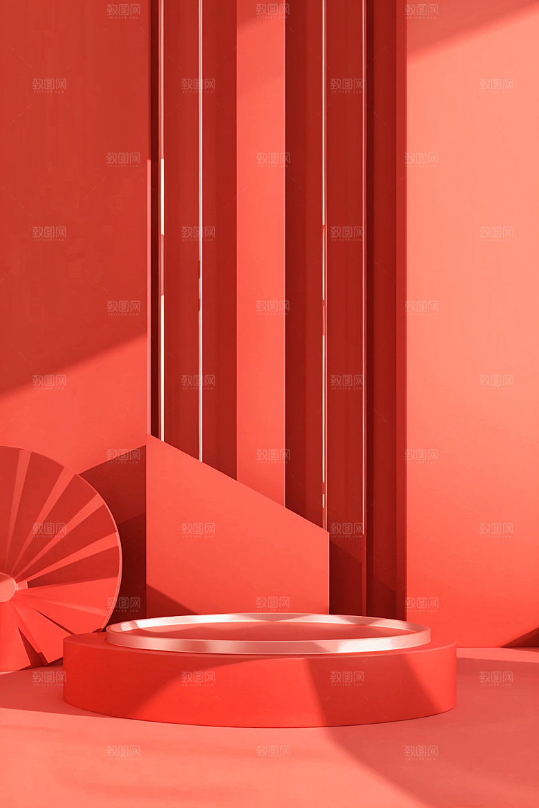 红色展台3D促销电商背景