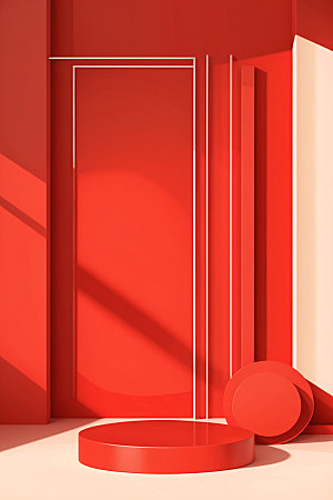 红色展台新年C4D电商背景