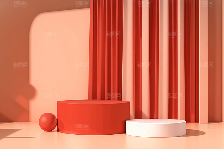 红色展台春节3D电商背景